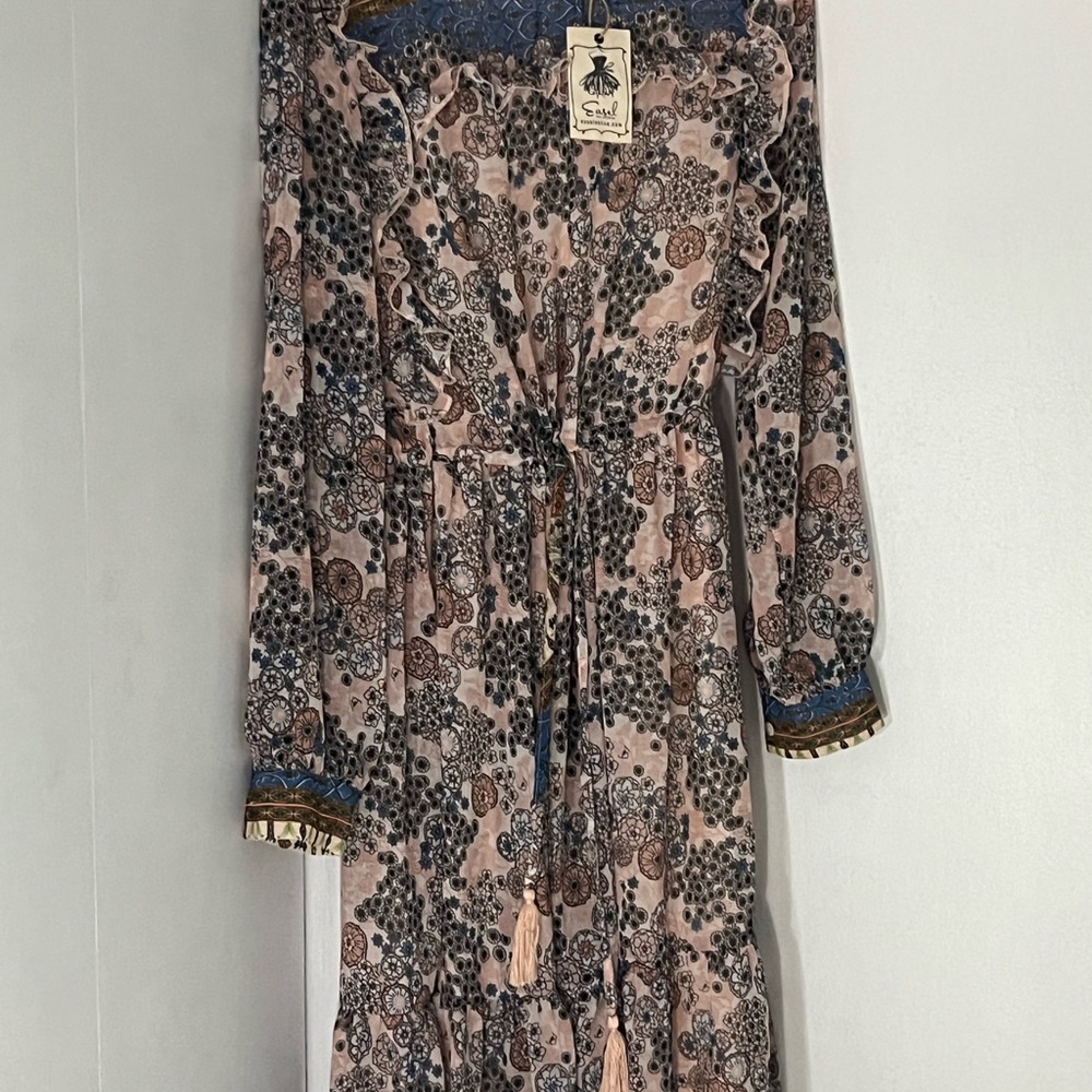 Easel Floral Long Sleeve Dress - Pink and Blue